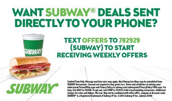 Subway Text Message Short Code